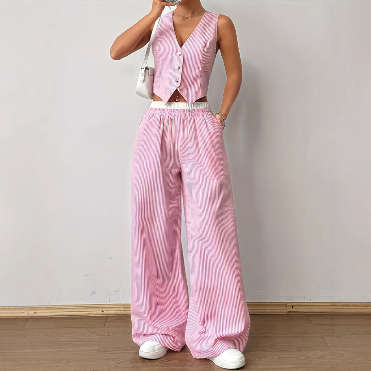 Set Giacca Senza Maniche a Righe e Pantaloni Largo | Estate