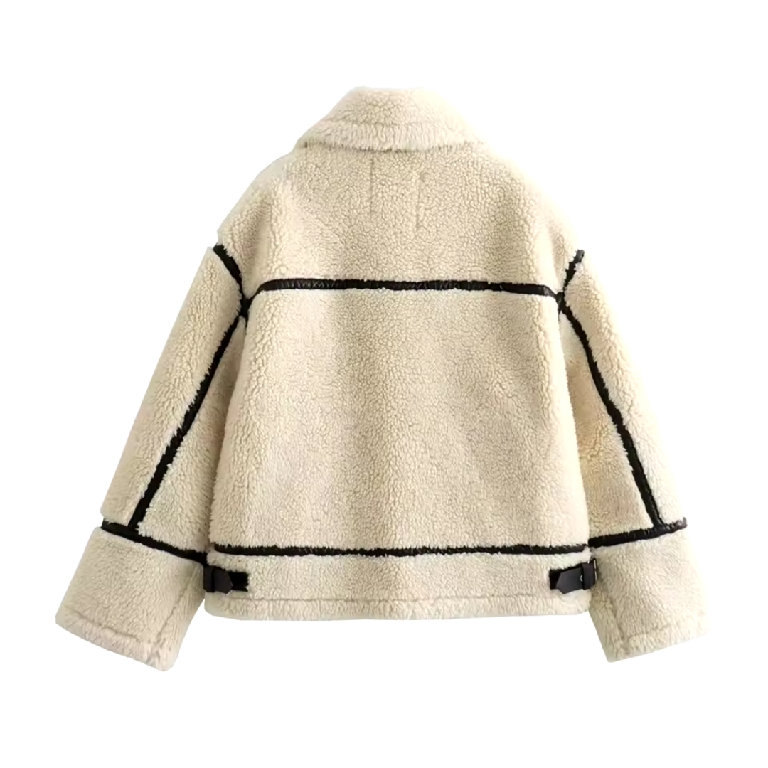 Giacca Finta Shearling | Trim a Contrasto | Chiusura Zip