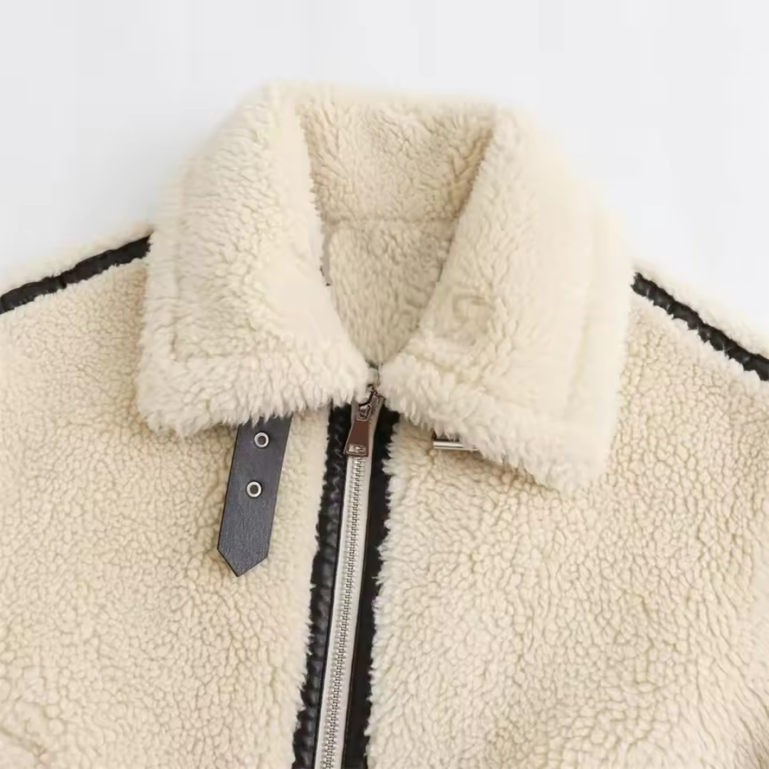 Giacca Finta Shearling | Trim a Contrasto | Chiusura Zip