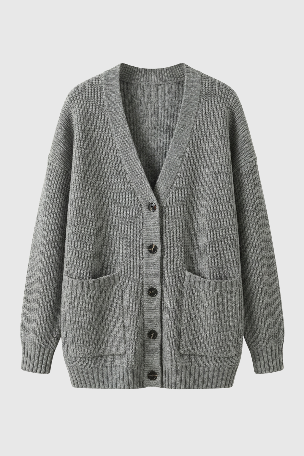 Cardigan Rib Knit Oversized V-Neck | Tasche Applicate | Longline