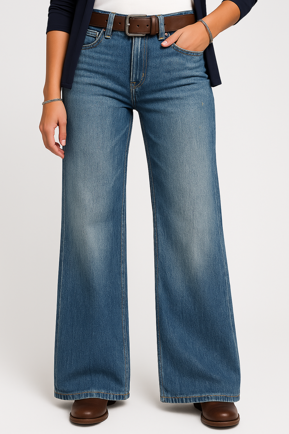 Jeans Denim Alta Vita Gamba Larga | Fit Regolare