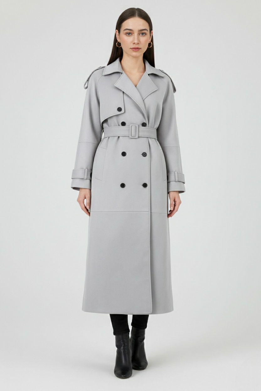Trench Coat Lungo Doppio Petto | Cintura Larga