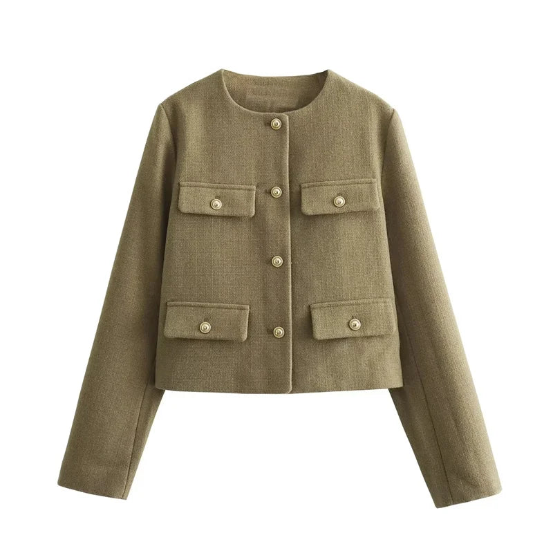 Giacca Cropped Donna | Dettaglio Bottoni Oro | Misto Poliestere