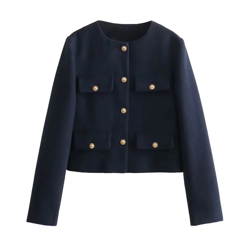 Giacca Cropped Donna | Dettaglio Bottoni Oro | Misto Poliestere