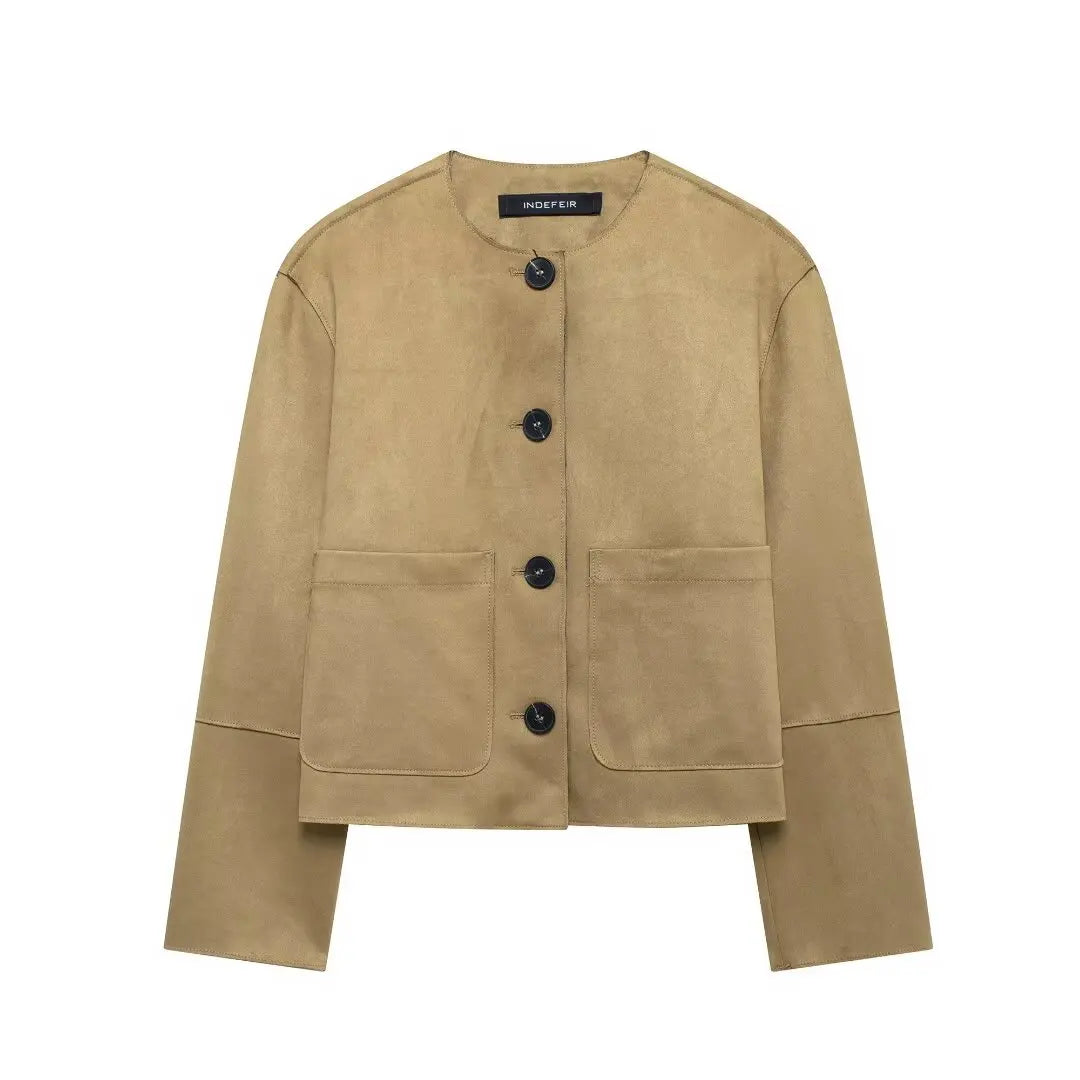Giacca Cropped in Suede | Design Minimalista con Bottoni Frontali