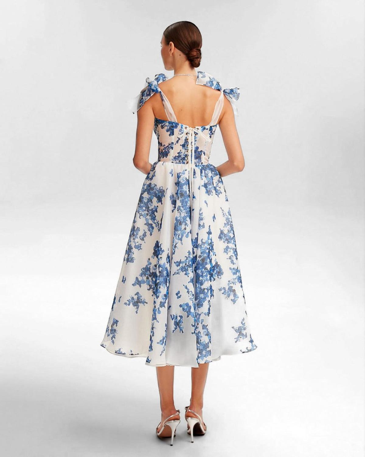 Abito Midi Organza Floreale | Scollo a Cuore | Spaghetti Straps | Estate