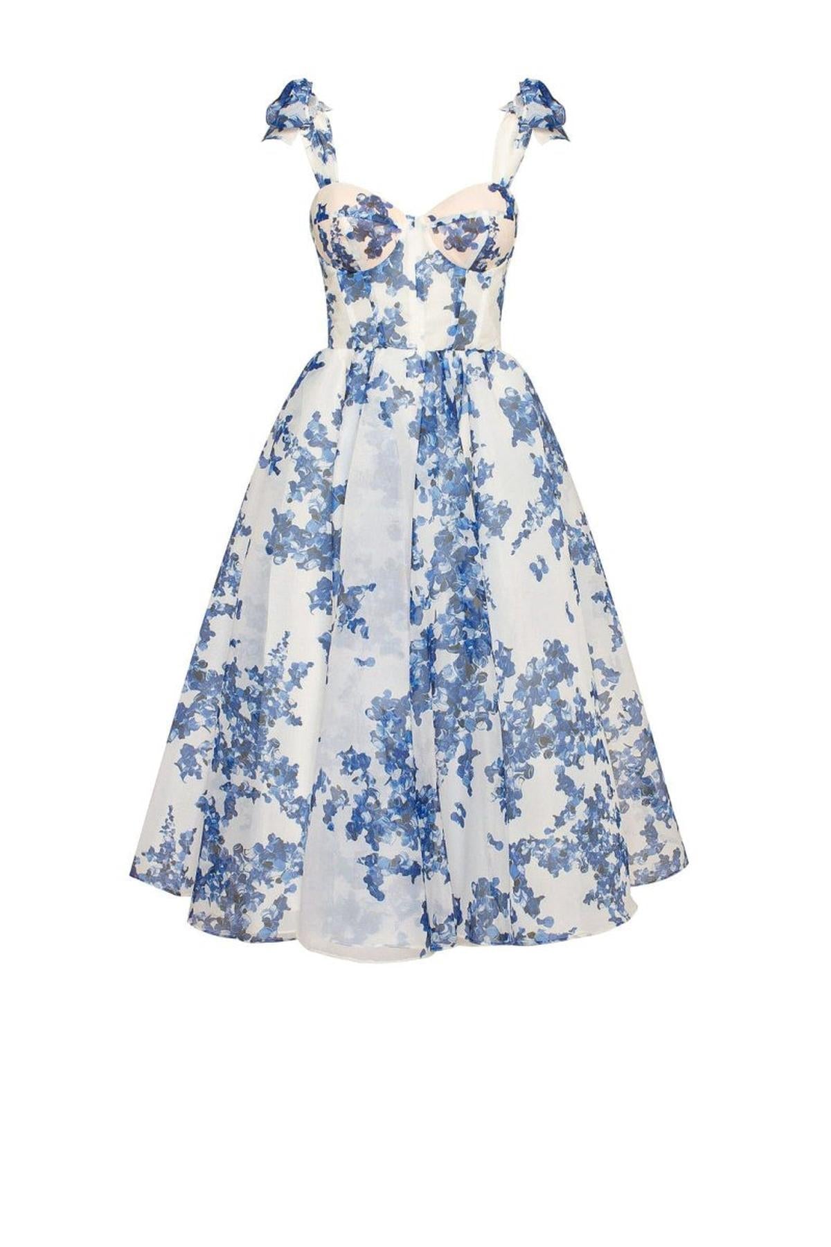 Abito Midi Organza Floreale | Scollo a Cuore | Spaghetti Straps | Estate