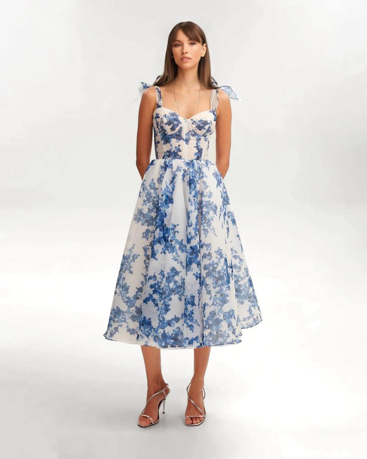 Abito Midi Organza Floreale | Scollo a Cuore | Spaghetti Straps | Estate