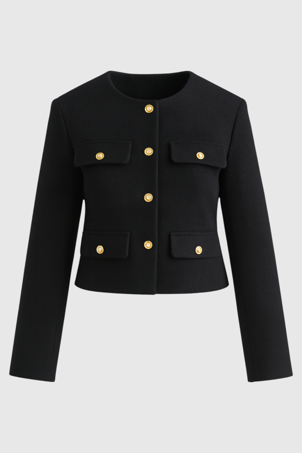 Giacca Cropped | Collo Rotondo, Patte, Regular Fit