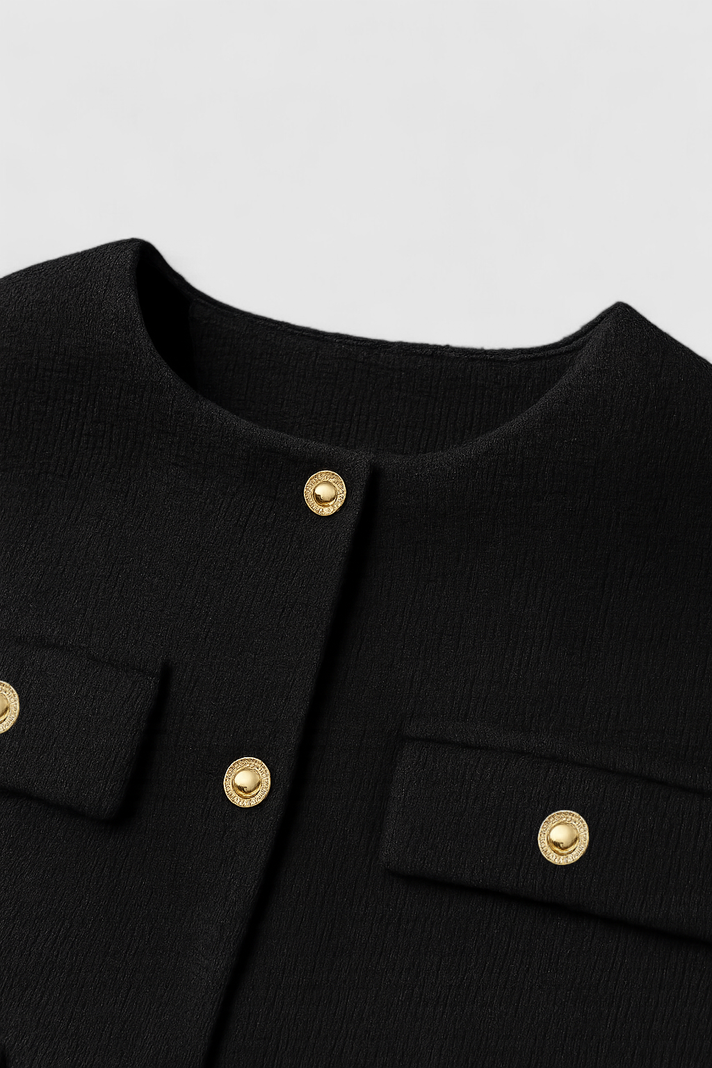 Giacca Cropped | Collo Rotondo, Patte, Regular Fit