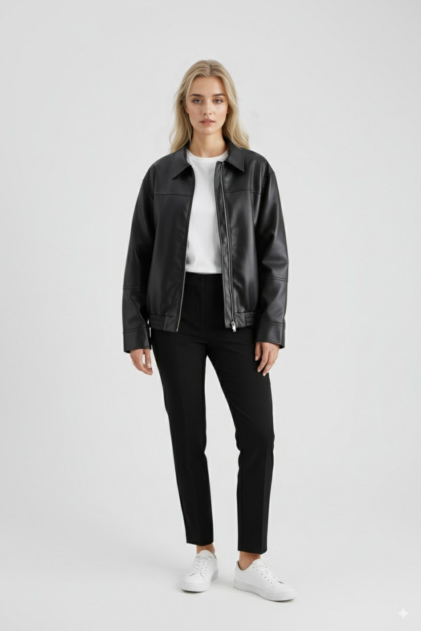 Giacca Pilota in Faux Leather | Chiusura Zip e Collo Ribassato Autunno