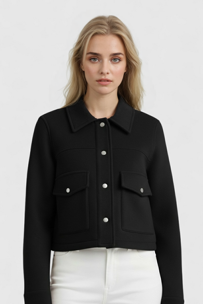 Giacca Cropped | Collo Quadrato, Dettaglio Tasche, Maniche Lunghe
