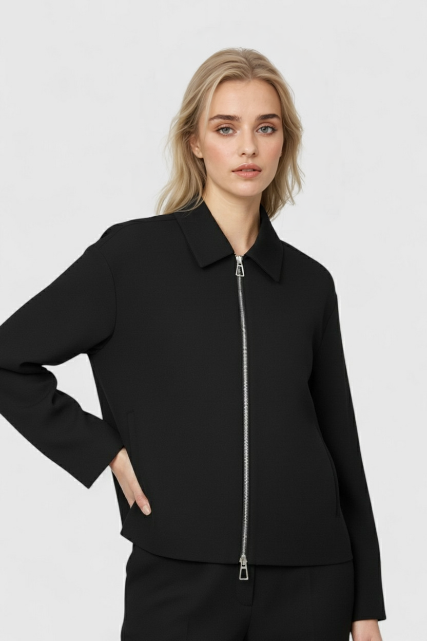 Giacca Bomber Cropped | Zip Front, Collo Pulito