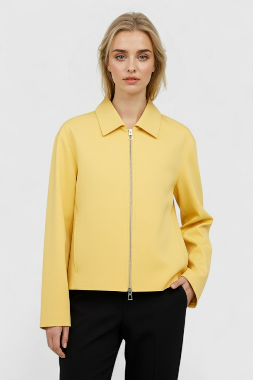 Giacca zip frontale essenza con collo ribassato
