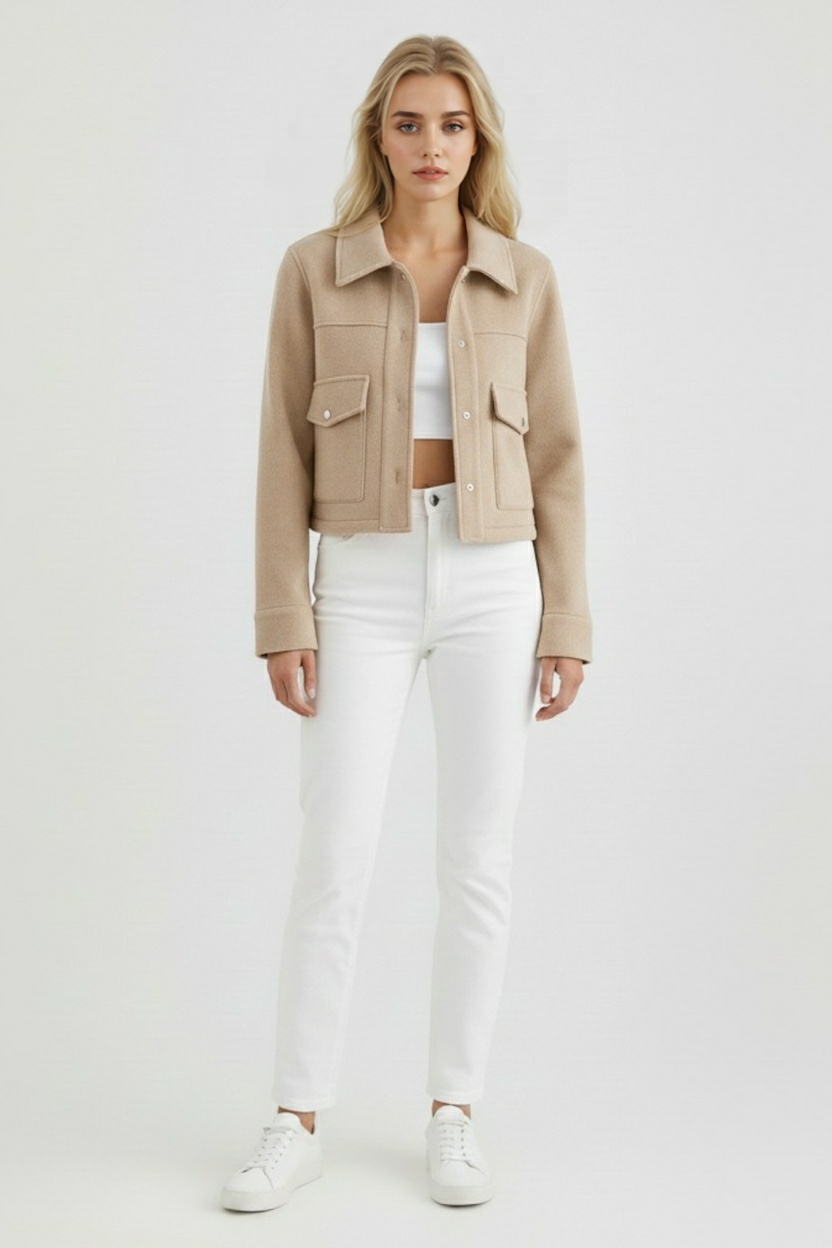 Giacca Cropped | Collo Quadrato, Dettaglio Tasche, Maniche Lunghe