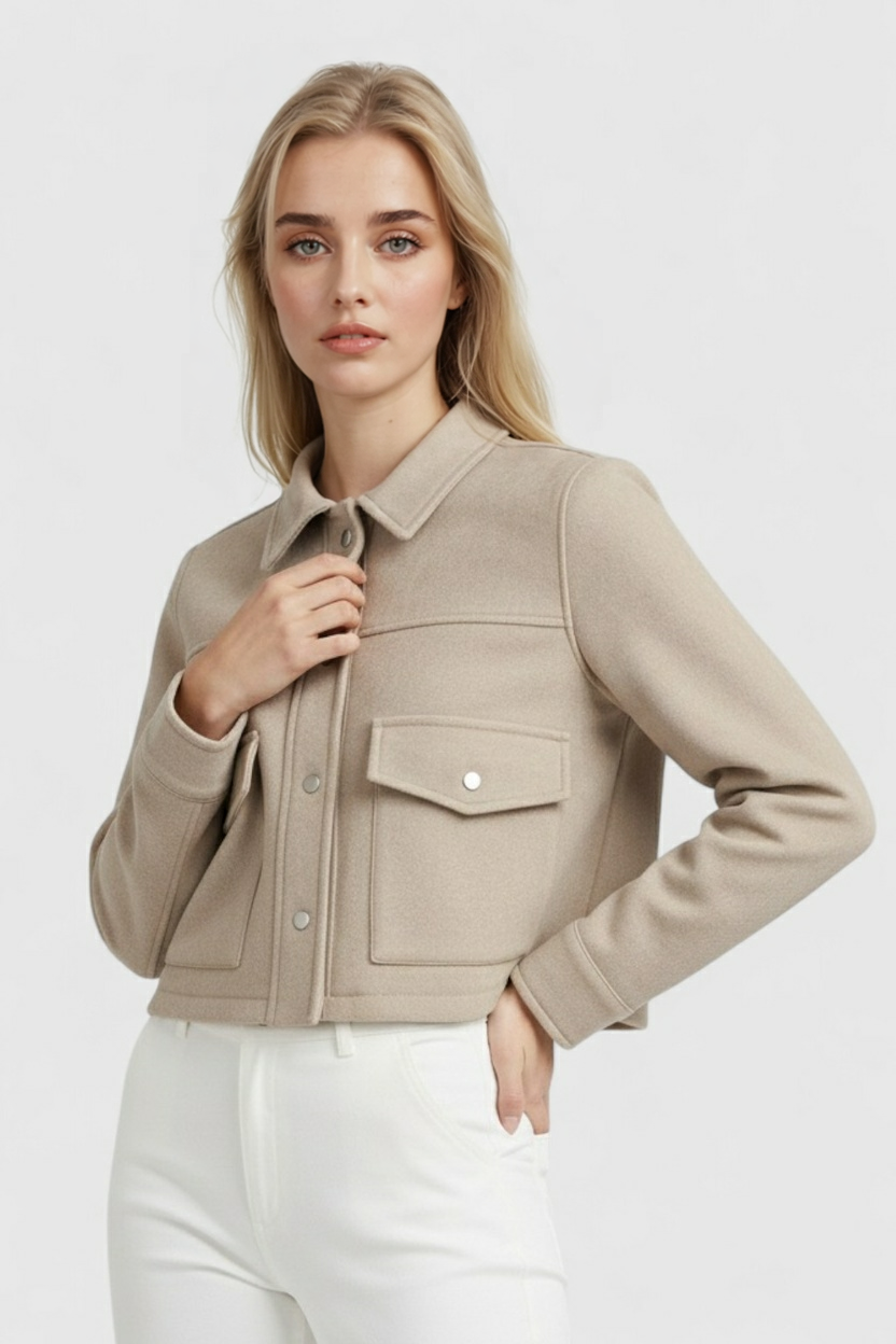 Giacca Cropped | Collo Quadrato, Dettaglio Tasche, Maniche Lunghe