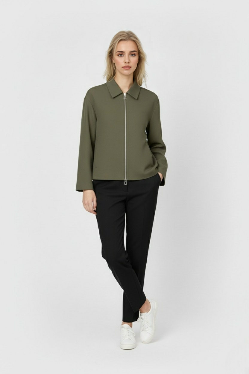 Giacca Cropped con Zip | Poliestere Liscio | Collo a Punta | Fit Sportivo