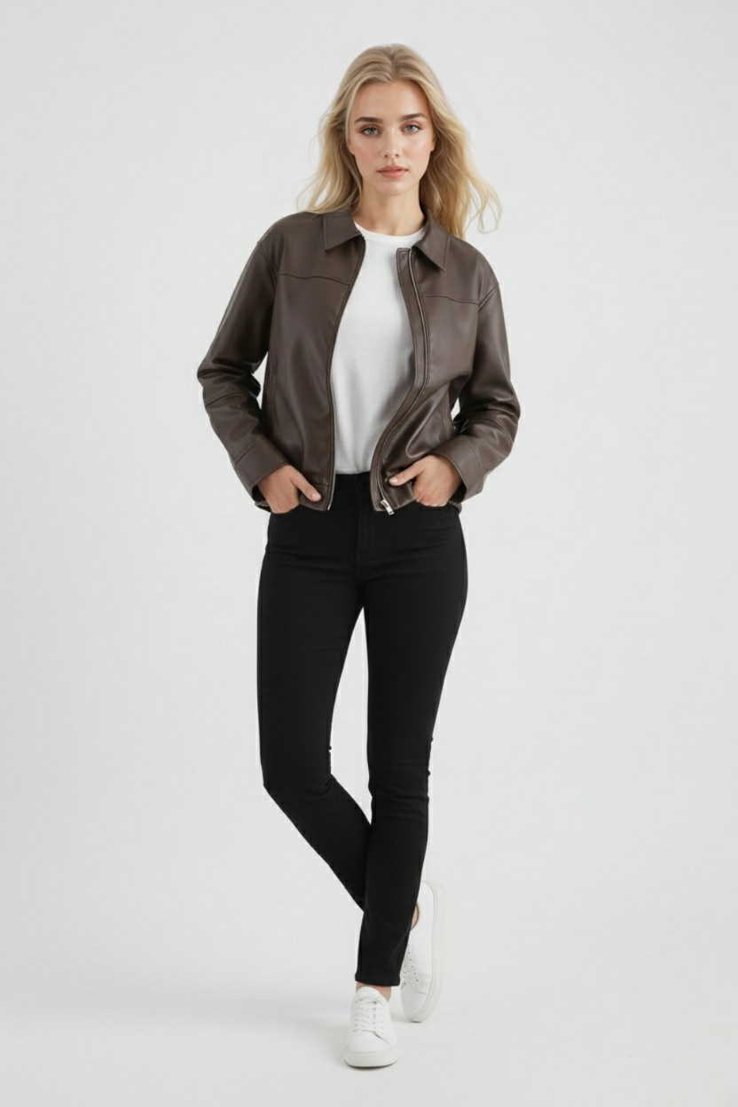 Giacca Pilota in Faux Leather | Chiusura Zip e Collo Ribassato Autunno
