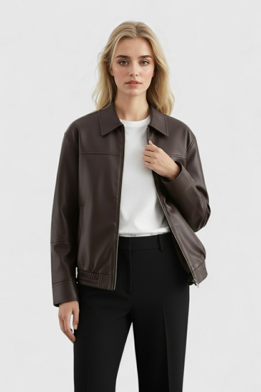 Giacca Pilota in Faux Leather | Chiusura Zip e Collo Ribassato Autunno