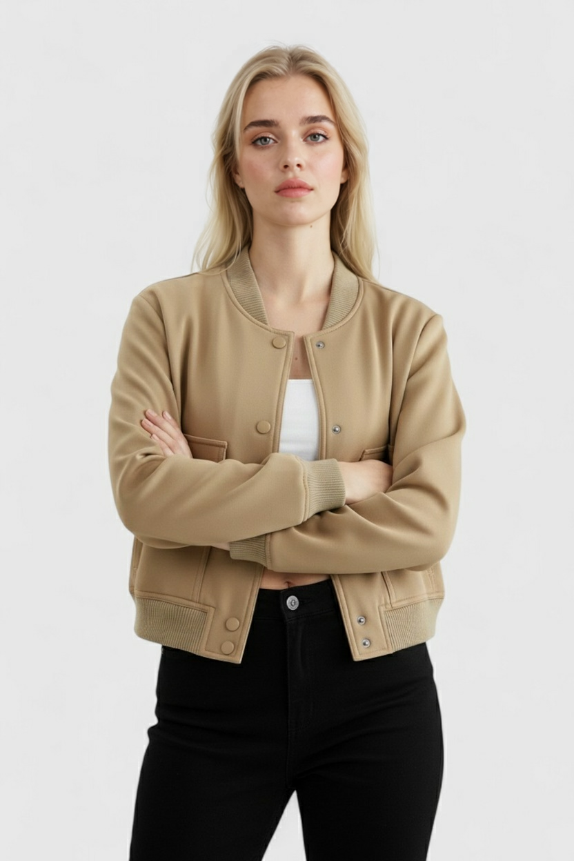 Giacca Bomber Essenza | Collo Ribbed, Bottoni, Fit Relaxed