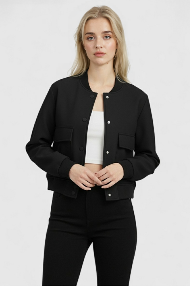 Bomber Giacca Essenza | Collo O Ribbed Bottoni Fronte Silhouette Relaxed