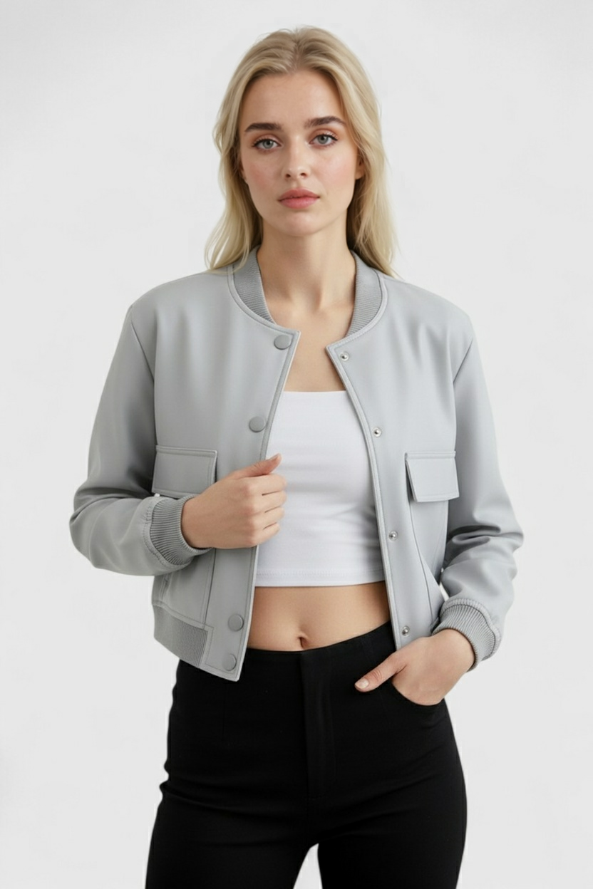 Bomber Jacket Essenza | Collo O Ribbed Button Front Vestibilità Relaxed