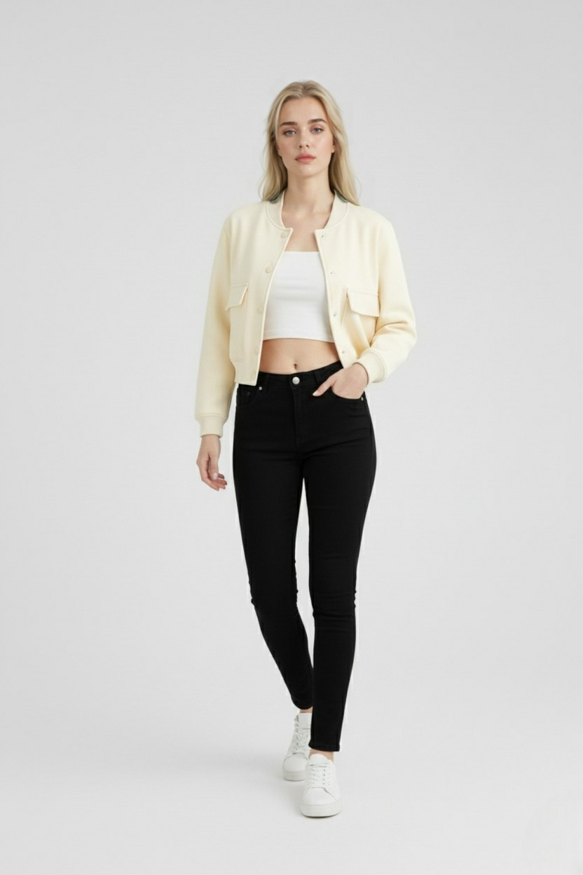 Bomber Jacket Essenza | Collo O Ribbed Button Front Relaxed