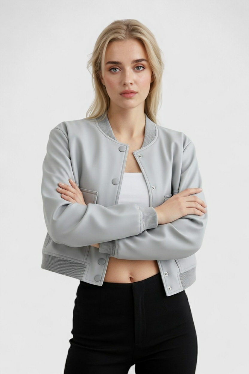 Bomber Jacket Essenza | Collo O Ribbed Button Front Vestibilità Relaxed