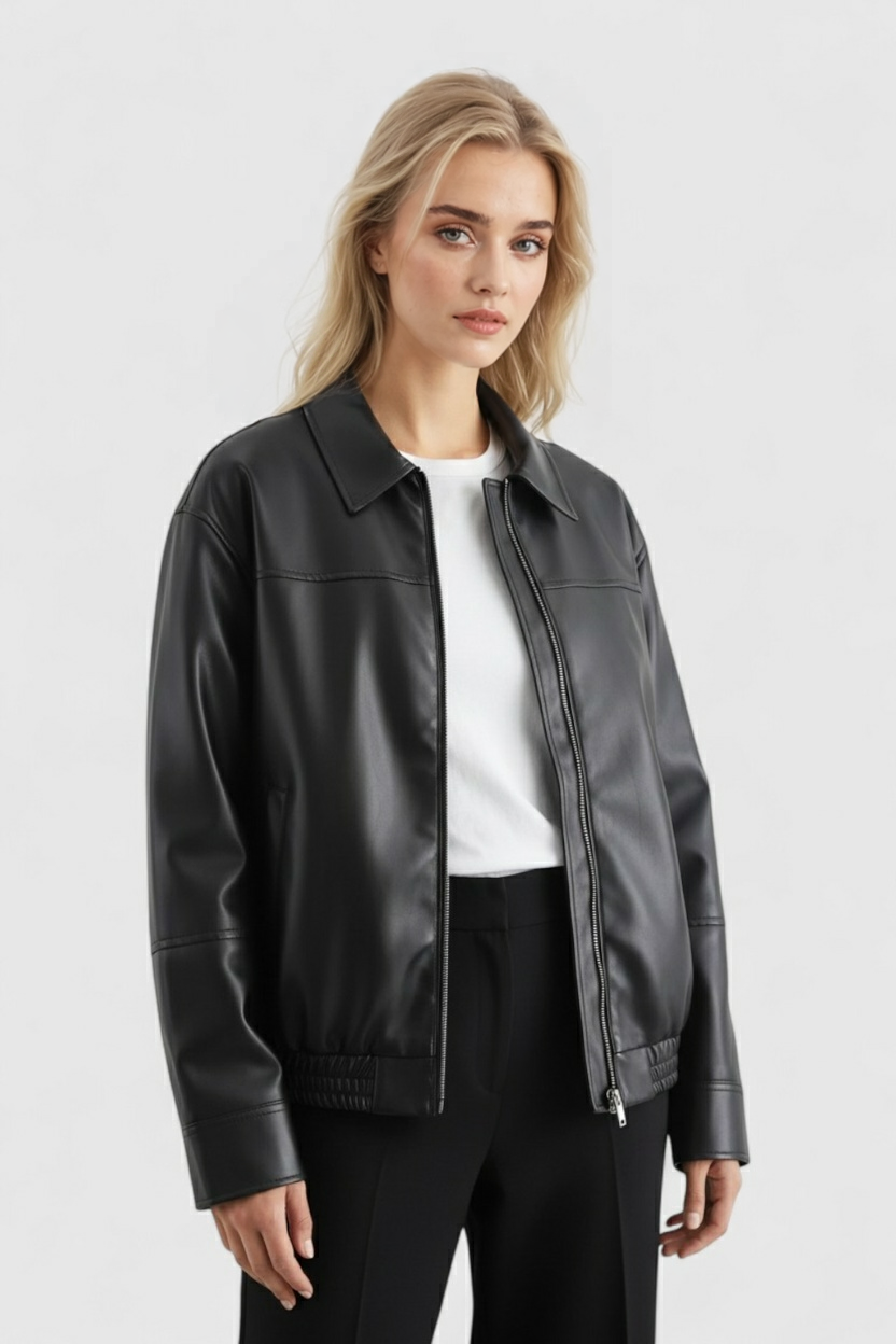Giacca Pilota in Faux Leather | Chiusura Zip e Collo Ribassato Autunno