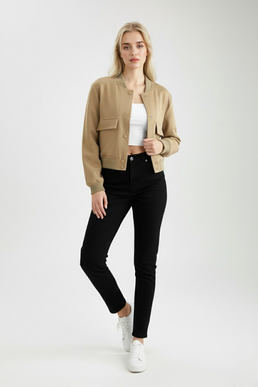 Giacca Bomber Essenza | Collo Ribbed, Bottoni, Fit Relaxed