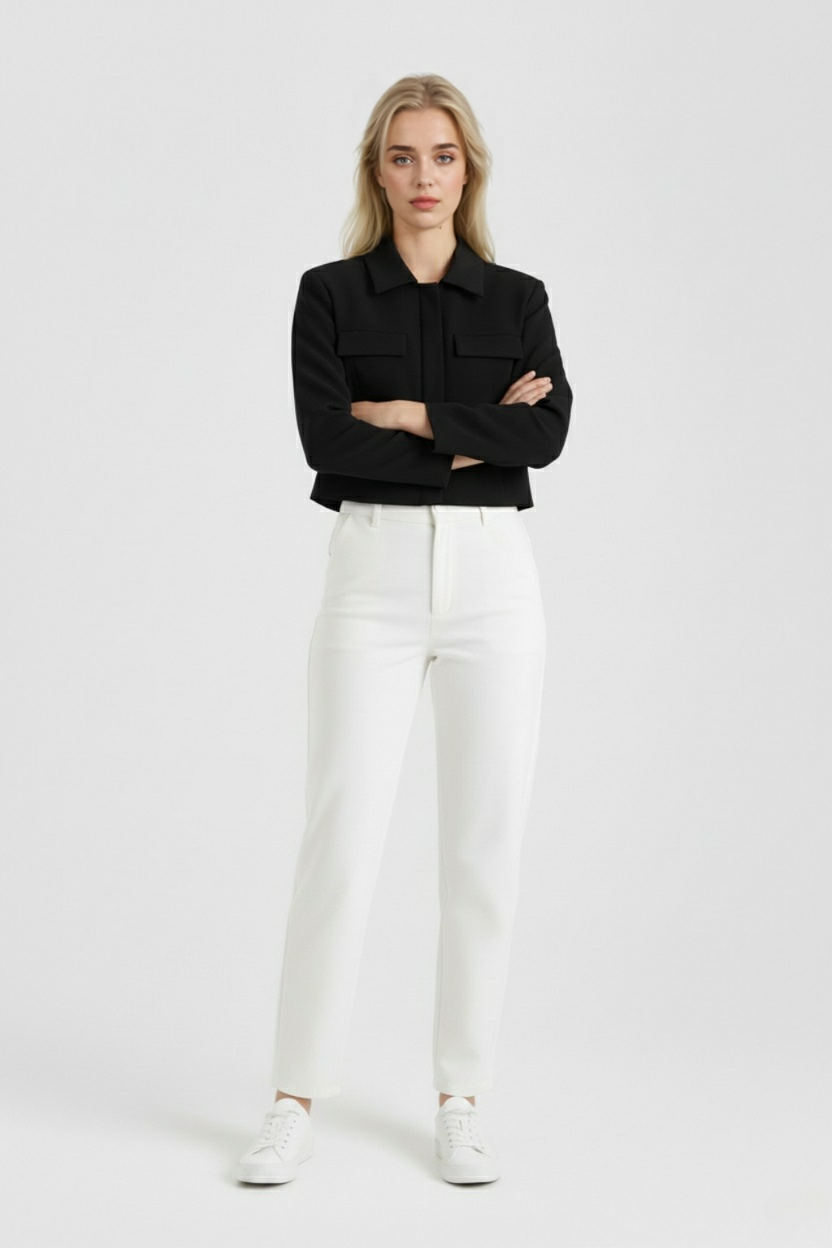 Giacca Utilitaria Cropped | Collo Ribassato, Tasche a Falda