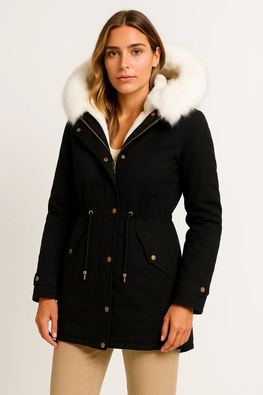 Parka Invernale | Cappuccio in Pelliccia Finta | Foderato in Pile