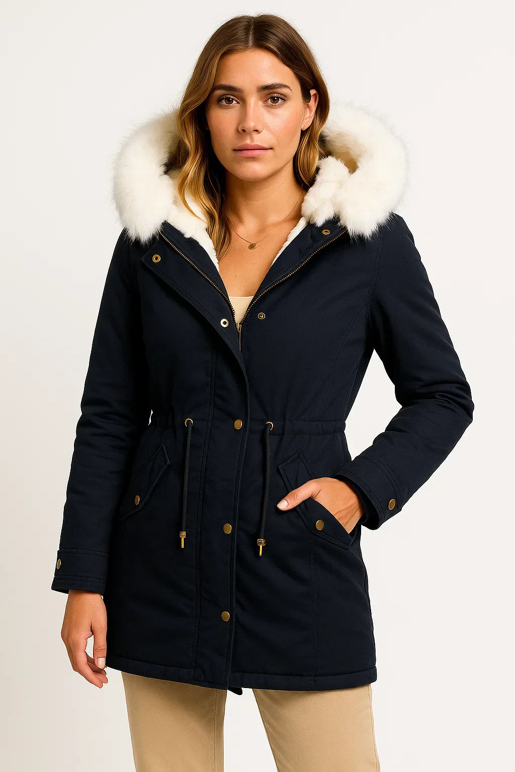 Parka Invernale | Cappuccio in Pelliccia Finta | Foderato in Pile