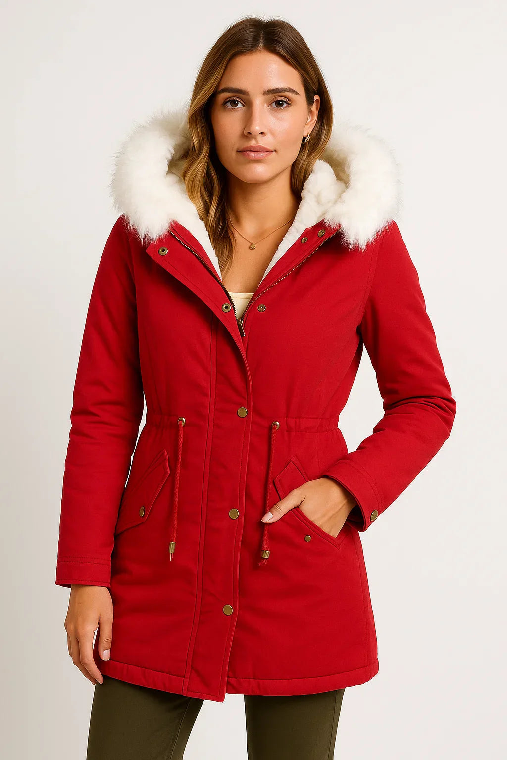 Parka Invernale | Cappuccio in Pelliccia Finta | Foderato in Pile