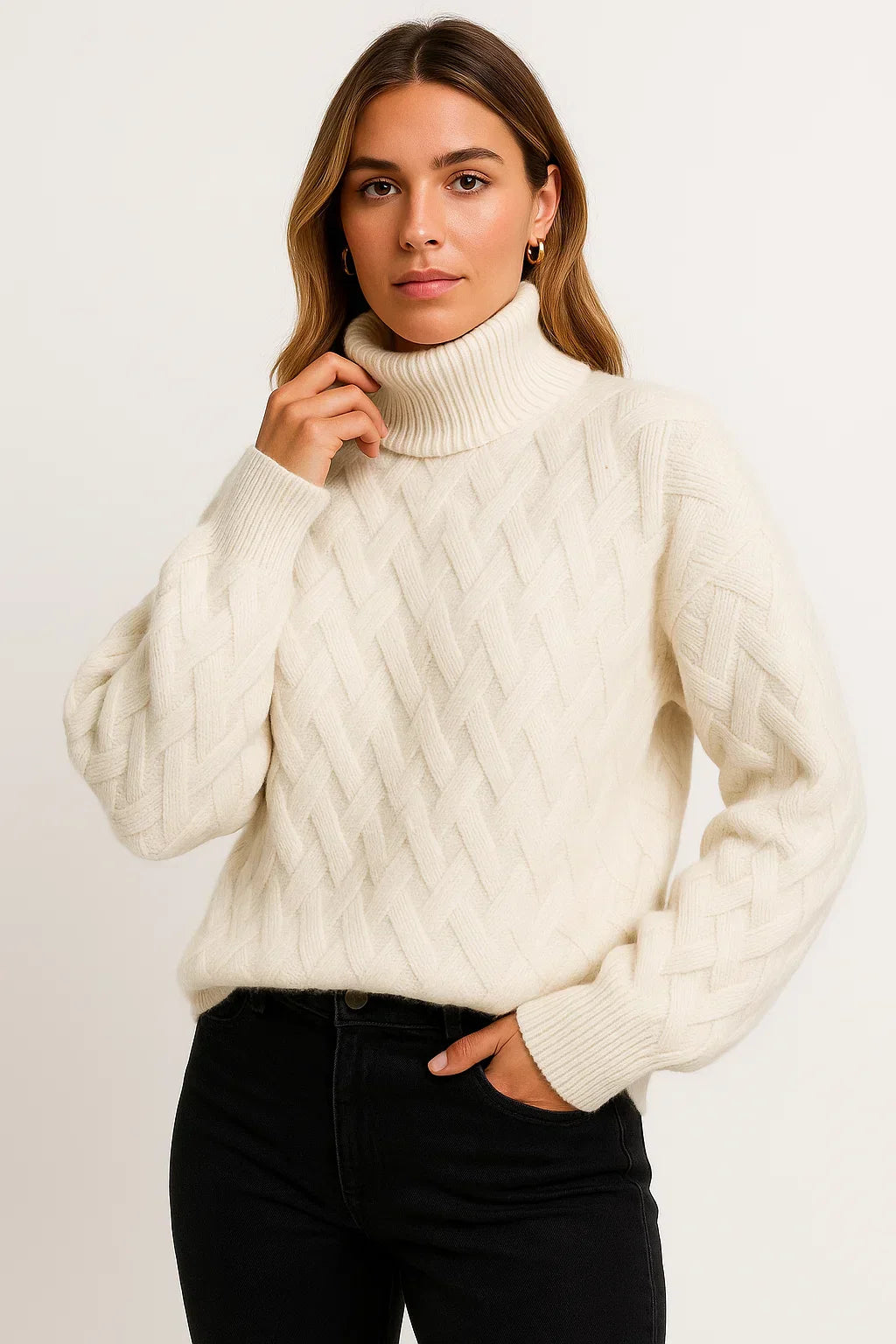 Maglia collo alto in misto lana con design tessuto strutturato