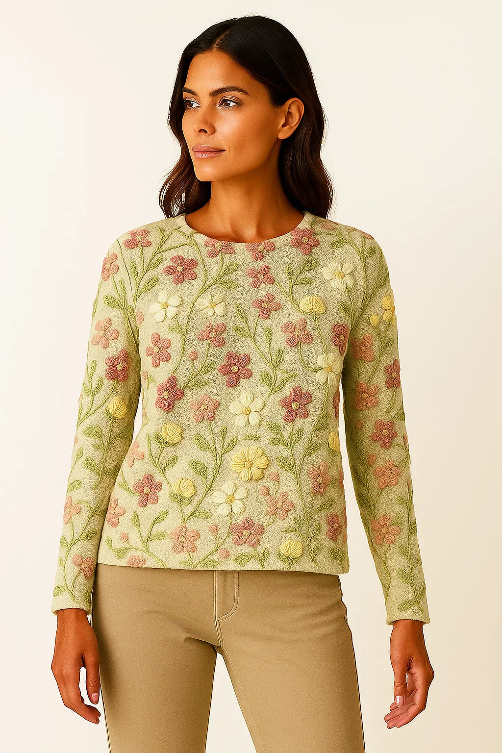 Maglione Ricamato Floreale | Morbido | Collo Crew