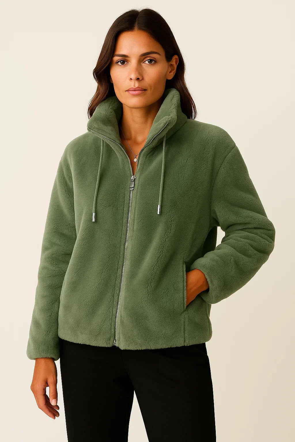 Giacca Teddy Fleece con Zip | Collo Alto | Amara Viani Essenza