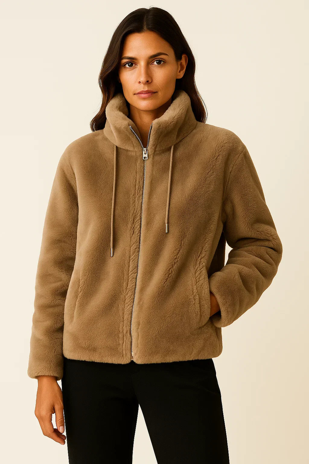 Giacca Teddy Fleece con Zip | Collo Alto | Amara Viani Essenza