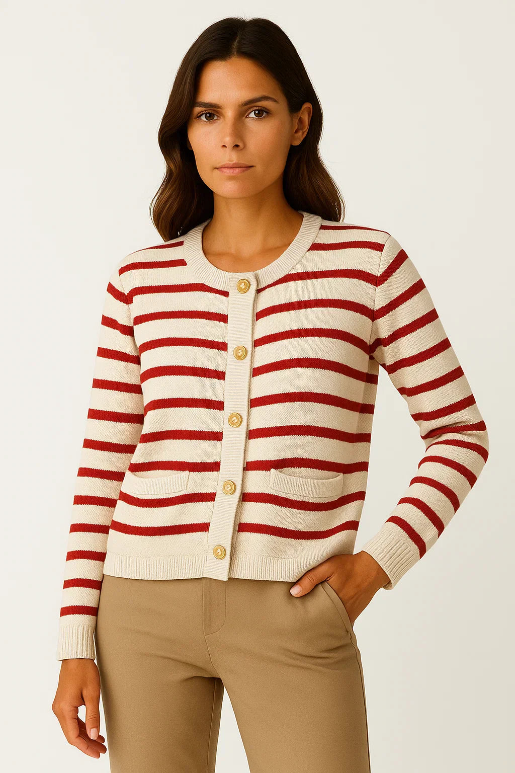 Cardigan Striato | Morbido | Dettagli Oro