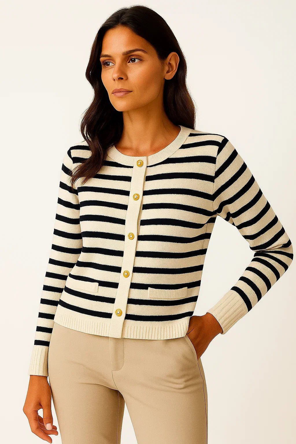 Cardigan Striato | Morbido | Dettagli Oro