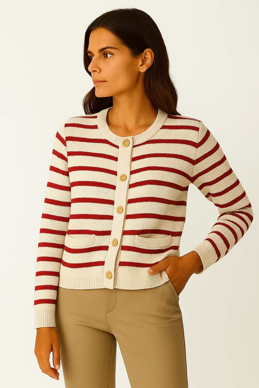 Cardigan Striato | Morbido | Dettagli Oro