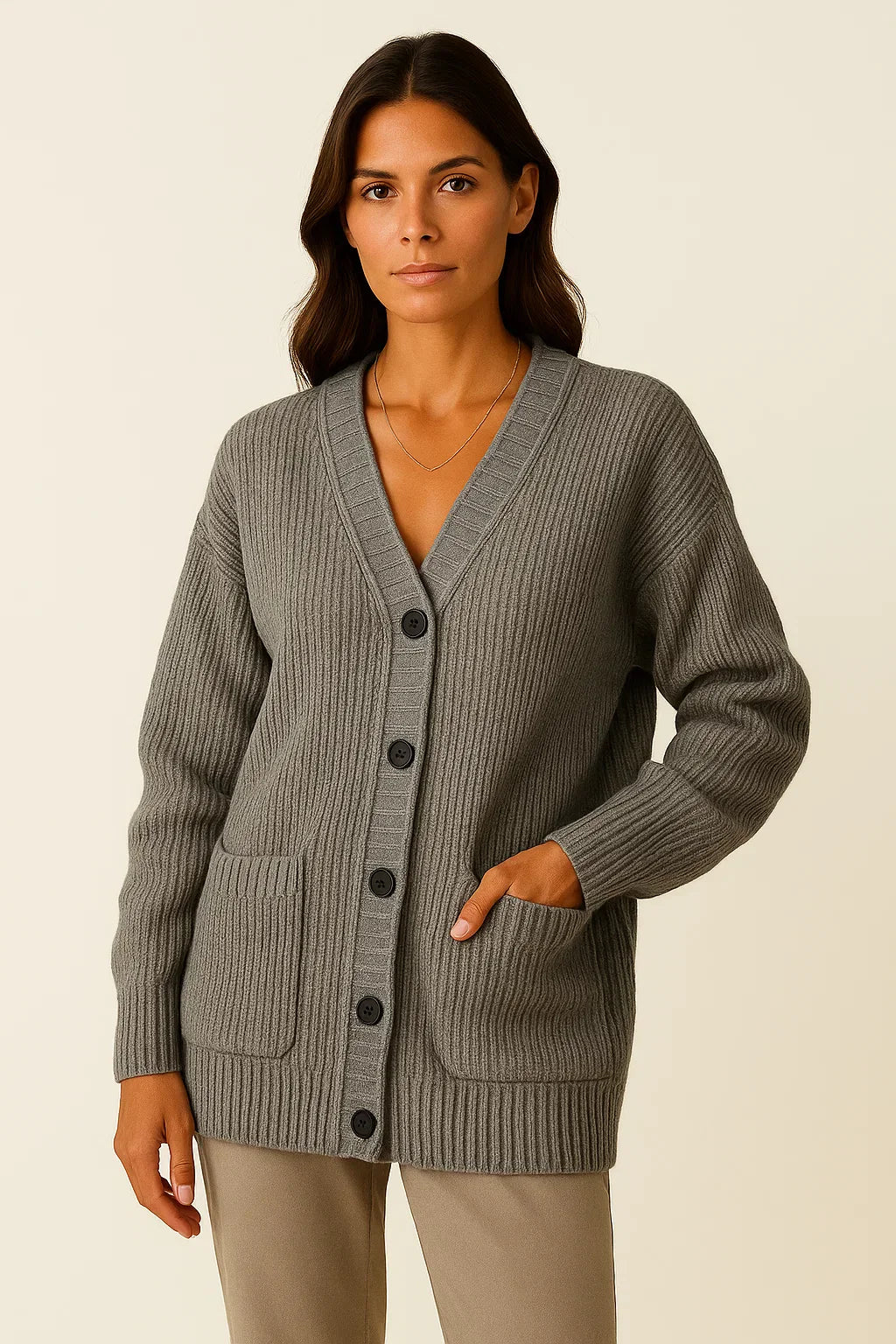 Cardigan Oversize Donna | V-Scollo | Misto Cotone Morbido