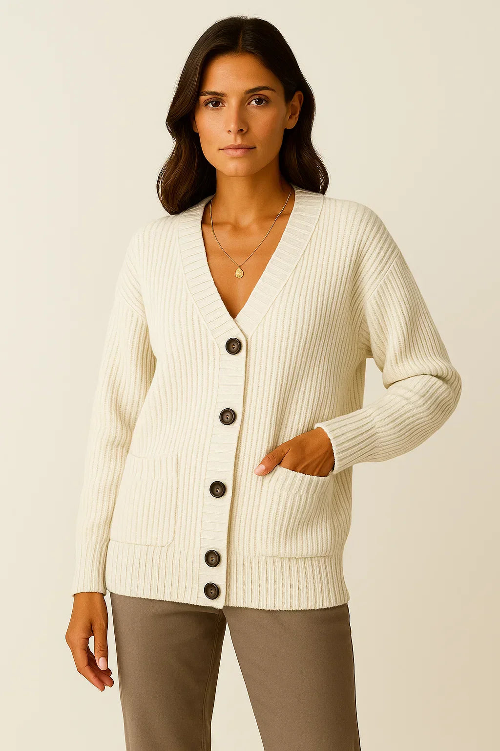 Cardigan Oversize Donna | V-Scollo | Misto Cotone Morbido
