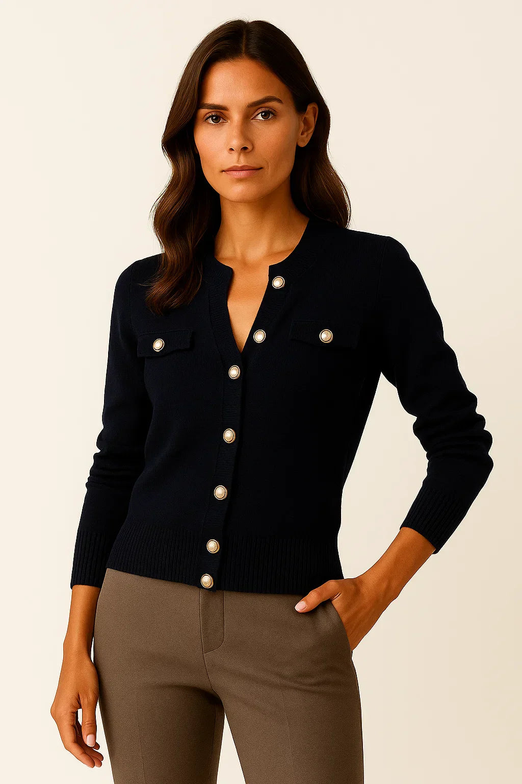 Cardigan Donna in Lana-Cotone | Bottoni Perla | Vestibilità Regolare