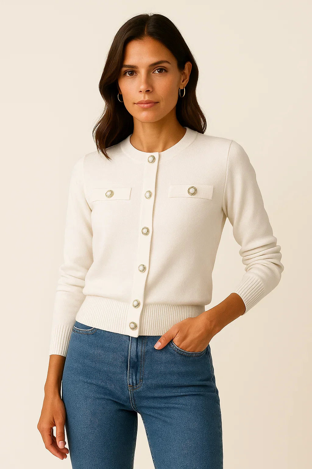 Cardigan Donna in Lana-Cotone | Bottoni Perla | Vestibilità Regolare