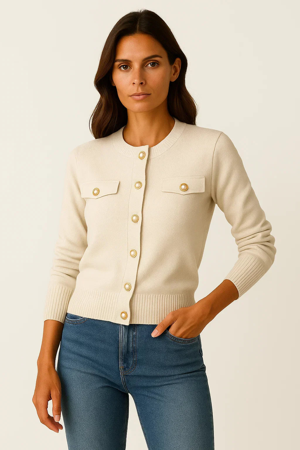Cardigan Donna in Lana-Cotone | Bottoni Perla | Vestibilità Regolare