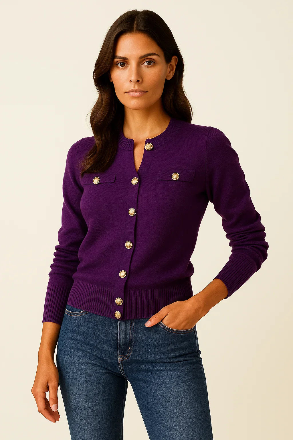 Cardigan Donna in Lana-Cotone | Bottoni Perla | Vestibilità Regolare