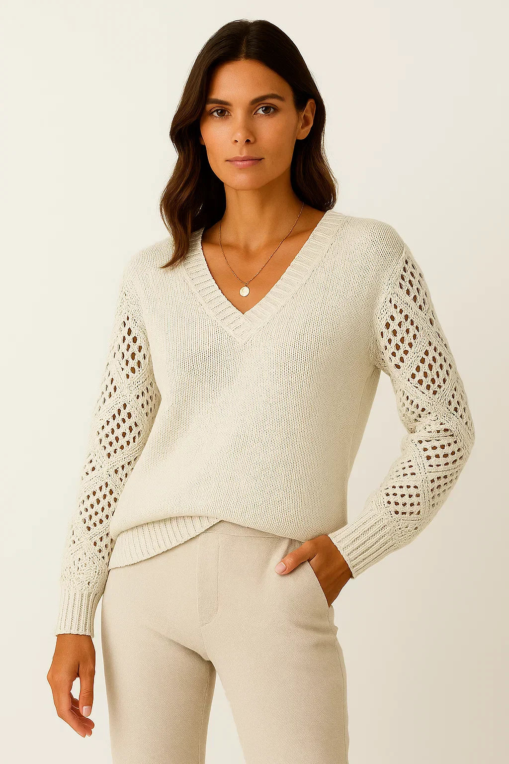Maglione Open-Knit V-Neck | Cotone Misto Leggero | Fit Comodo