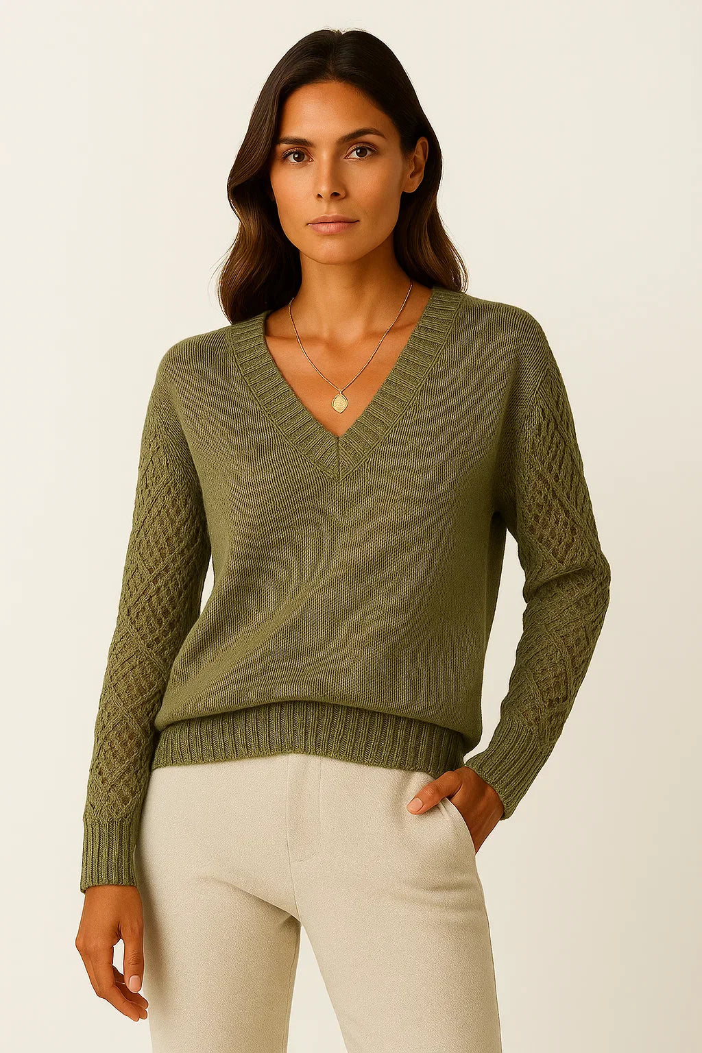Maglione Open-Knit V-Neck | Cotone Misto Leggero | Fit Comodo