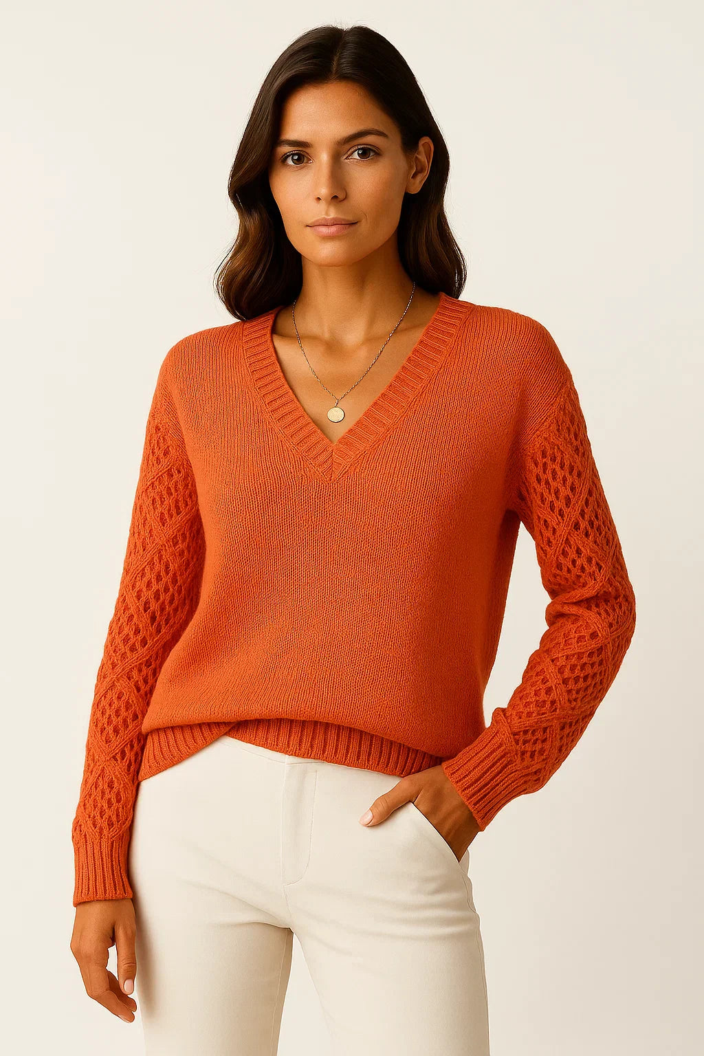 Maglione Open-Knit V-Neck | Cotone Misto Leggero | Fit Comodo